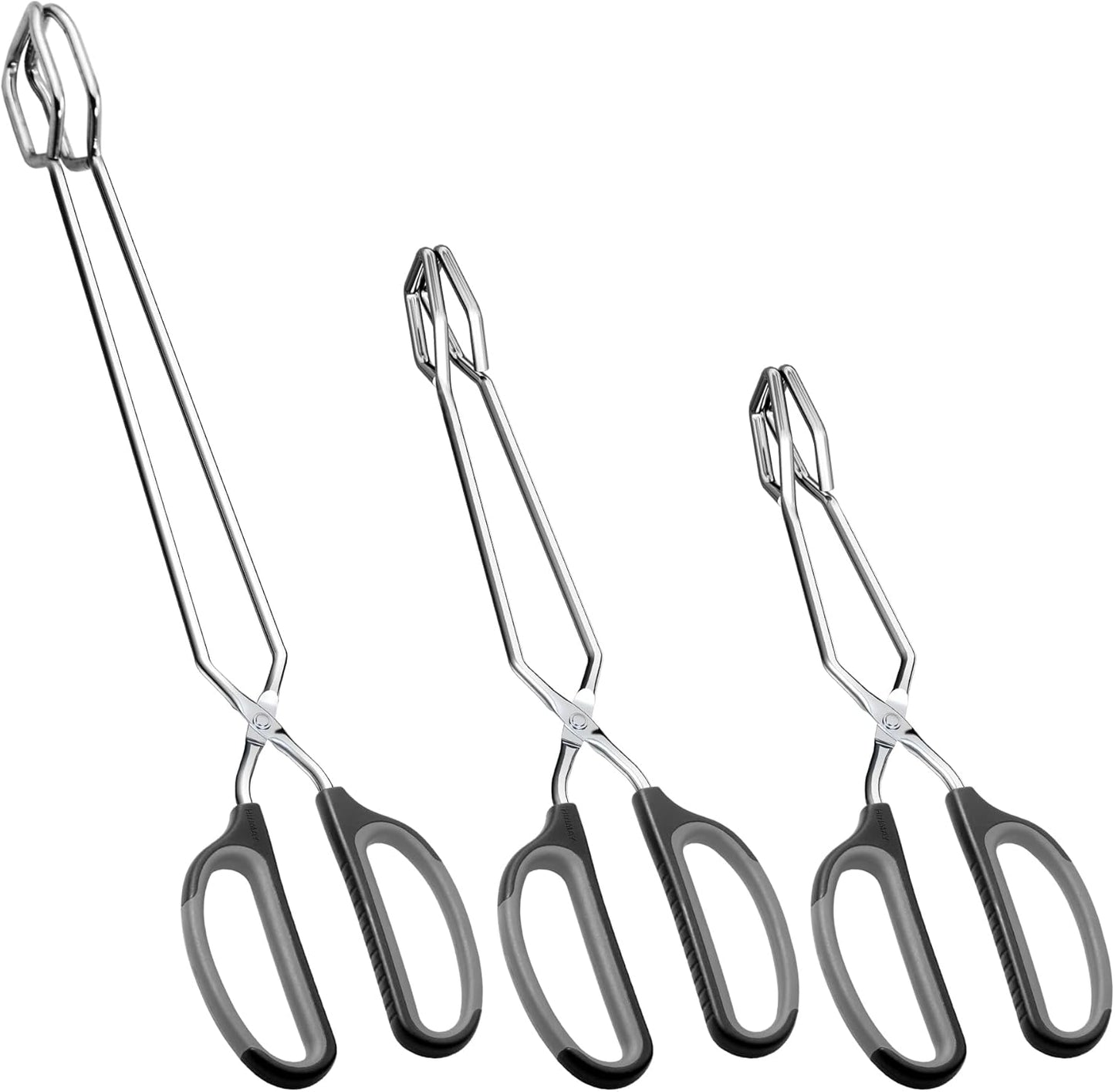 HINMAY Stainless Steel Scissor Tongs Cooking Tongs Set, Set of 3 (Black Handle, 10" 12" 16")