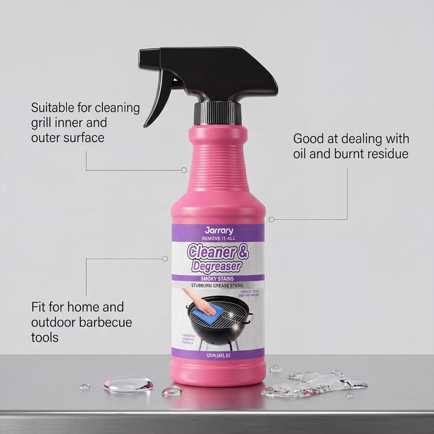 Fast-Acting Heavy-Duty Grill Degreaser Spray, BBQ Grease Cleaner for Outdoor Grills, Smokers, Grates, Removes Stubborn Carbon & Grease (3pcs)