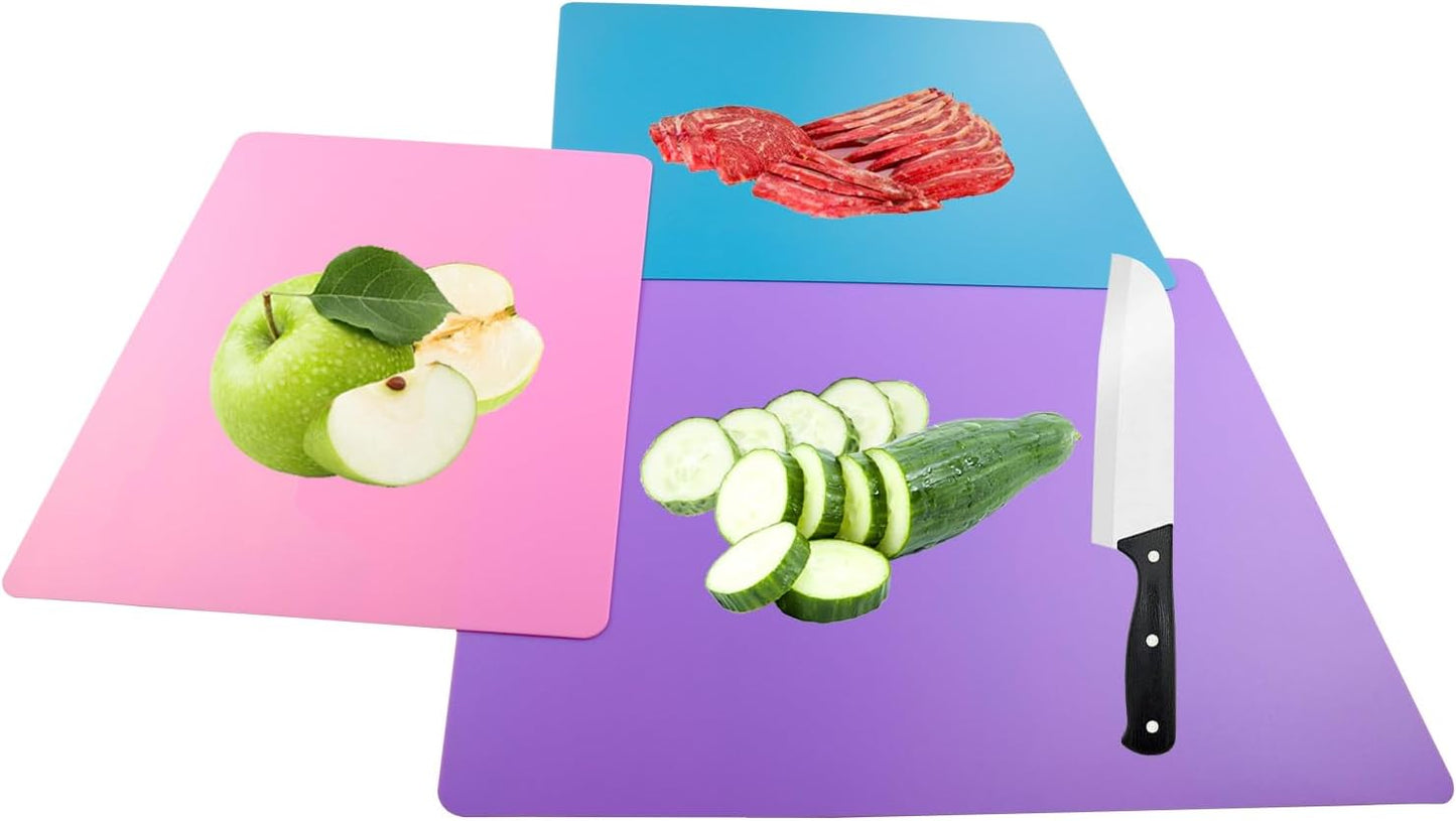 Flexible Cutting Board mats, Plastic Cutting Boards for Kitchen Cooking, Cutting board sheets for Meat and Vegetables, Dishwasher Safe Set of 4Pcs