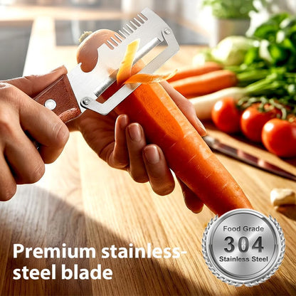 2 Pcs Premium Vegetable Peeler, Multi-Functional Vegetable Stainless Steel Peeler with Wooden Handle and Bottle Opener, Kitchen Gadgets Tool for Vegetables and Fruits, Pumpkin, Potato (2 Colors)