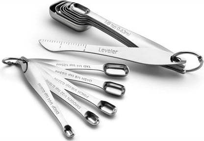 Spring Chef Stainless Steel Measuring Cups and Spoons Set of 14 with Leveler, Nesting Kitchen Metal Measuring Cups and Spoons Set for Dry and Liquid Ingredients, Perfect for Cooking & Baking