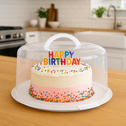 Reusable Cake Carrier with Lid – 12 x 12 x 4.75 Inch BPA-Free Plastic Container with Handle – Fits 10-Inch Round Cakes – Freezer Safe, Lightweight, Clear Cake Holder for Storage & Transport