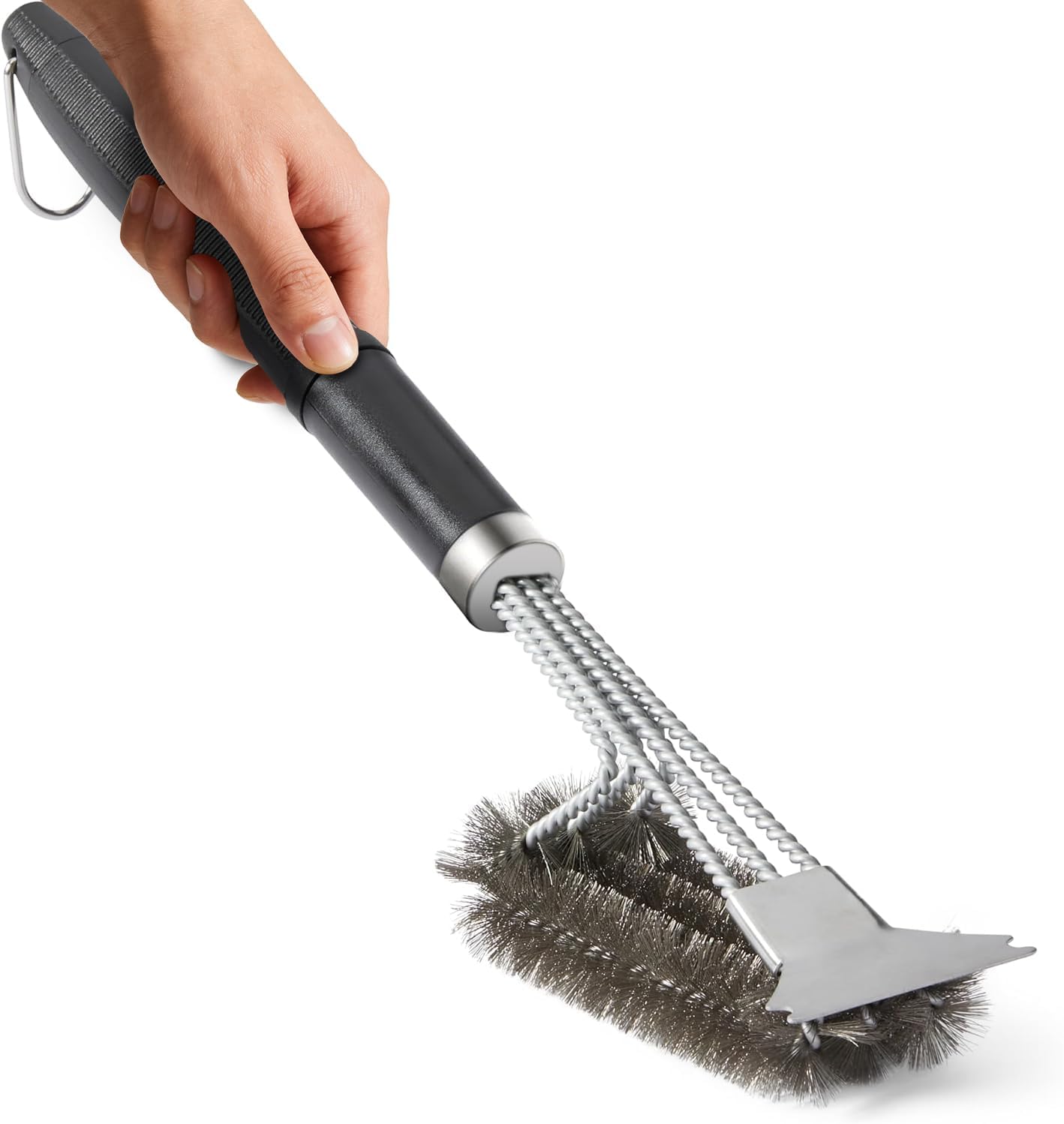 Grill Brush with Detachable Handle, Non-Slip BBQ Grill Brush for Outdoor Grill, 18 Inch Stainless Steel Grill Cleaning Brush with Scraper, Space Saving Grill Cleaner for Gas/Charcoal Grates