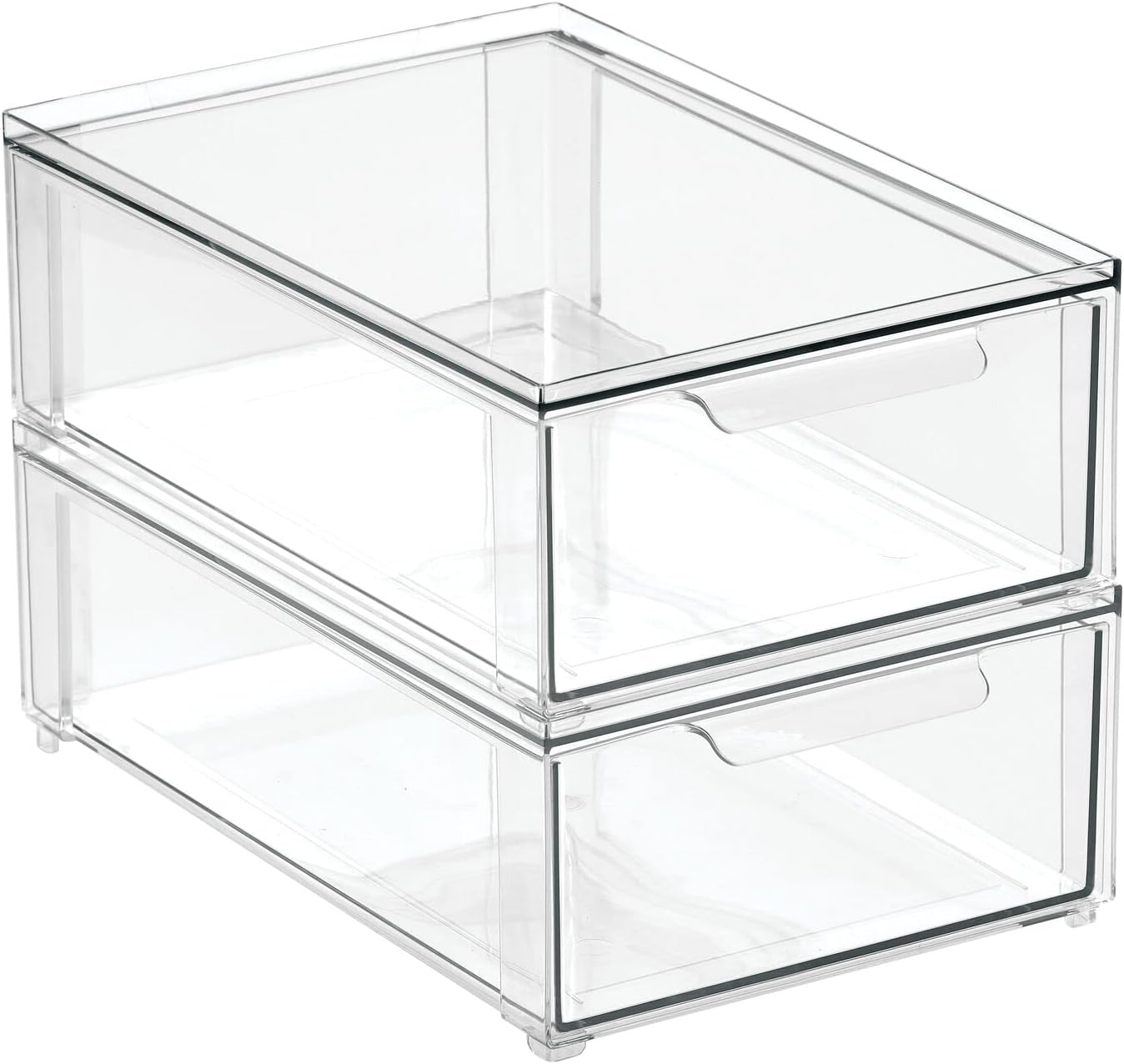 mDesign Kitchen Storage Drawer Box – Plastic Storage Box with Pull-Out Drawer – Pantry, Fridge and Cupboard Storage for Food and Snacks – Pack of 2 – Clear