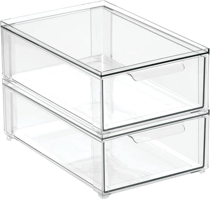 mDesign Kitchen Storage Drawer Box – Plastic Storage Box with Pull-Out Drawer – Pantry, Fridge and Cupboard Storage for Food and Snacks – Pack of 2 – Clear