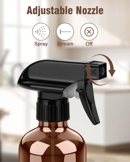 Bontip Glass Spray Bottle 16 oz for Cleaning, Plants (2 Pack, Amber)