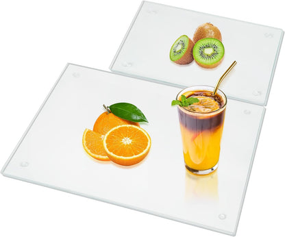 JAMBALAY Tempered Glass Cutting Boards for Kitchen, Clear Glass Cutting Board Set, 12"x16" & 8"x12" Cutting Boards with Non Slip Foot, Heat and Scratch Resistant, Shatterproof
