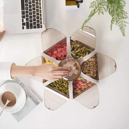 Snack Serving Tray Rotating Storage Box 7 Compartment Fruit Candy Appetizer Serving Tray with Lid Food Server Display Plate