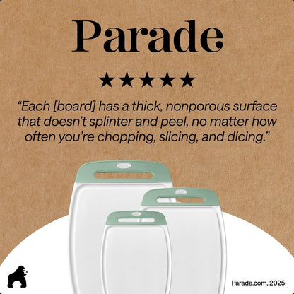 GORILLA GRIP BPA-Free Reversible Kitchen Cutting Board Set of 3, US Designed, Nonporous, Juice Grooves Catch Liquid, Slip Resistant Border, Dishwasher Safe, Durable Large Food Chopping Boards, Black