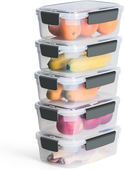 YORY 3 cup Plastic Food Storage Containers with Lids Nestable Freezer Dishwasher Safe Rectangle Container Set,5-Pack
