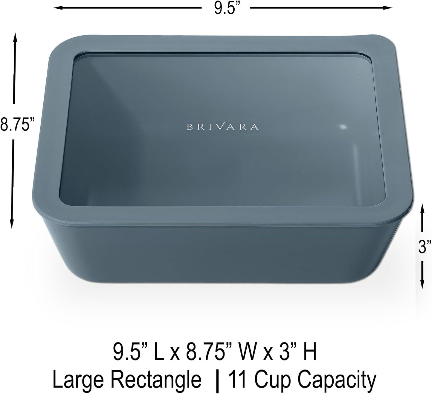 Ceramic Coated Glass Food Storage Container | No PTFE, PFOA, PFAS, and BPA | Reusable Non Toxic Meal Prep Container with Glass Lid | Easy To Store | 3 Cup Rectangle [Onyx]