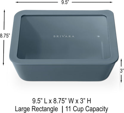 Ceramic Coated Glass Food Storage Container | No PTFE, PFOA, PFAS, and BPA | Reusable Non Toxic Meal Prep Container with Glass Lid | Easy To Store | 3 Cup Rectangle [Onyx]