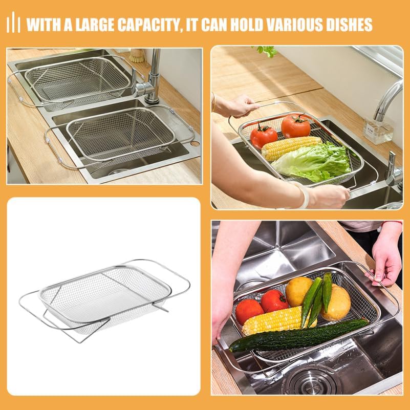 Kichvoe Retractable Sink Drain Basket Extendable Stainless Steel Kitchen Strainer Large Capacity Reusable Food and Vegetable Drainer with Quick Drainage for Home Kitchen
