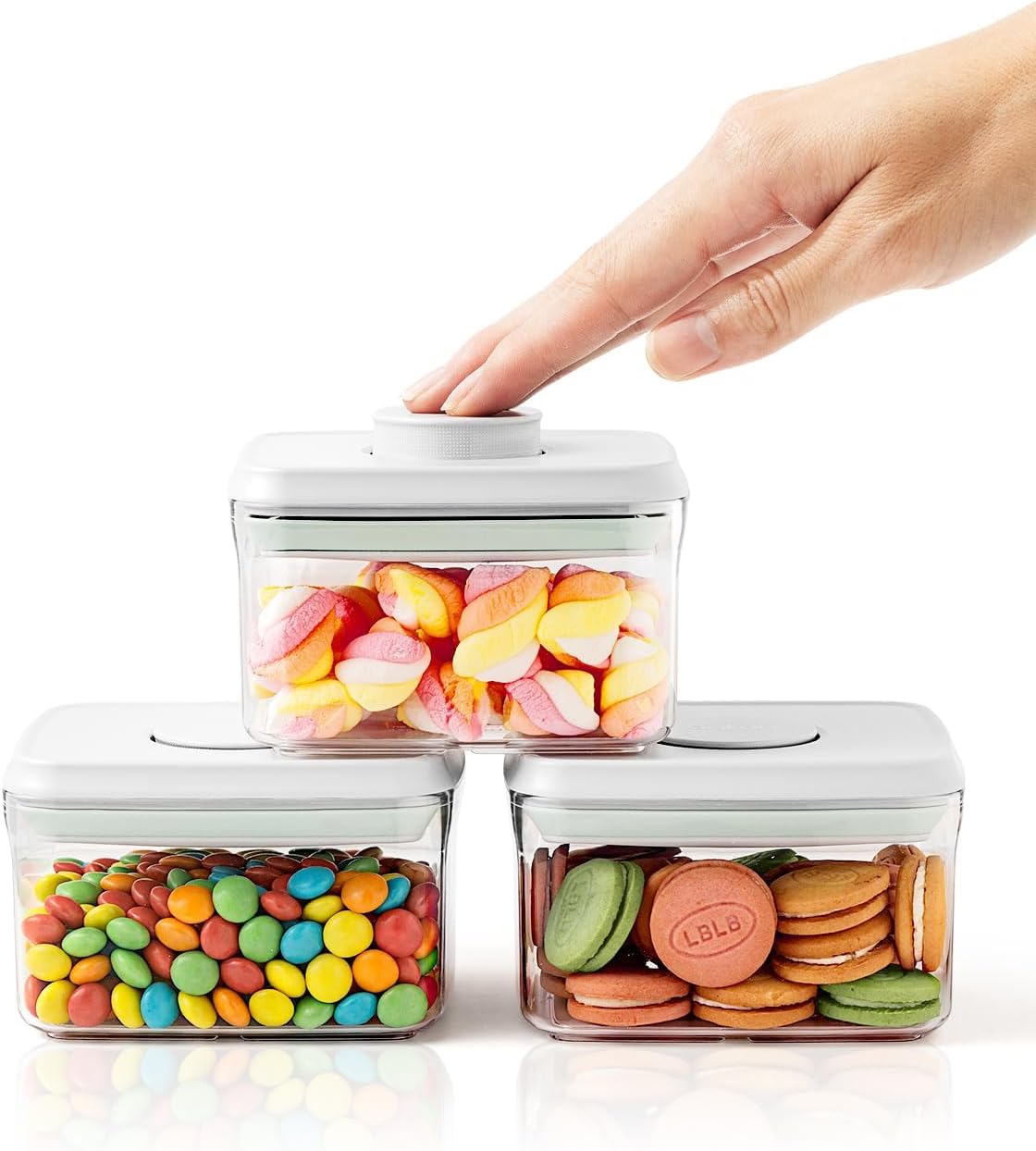 Airtight Food Storage Containers, 4-Piece Set, 1.3-3.5 Qt, Pop-Top Lids | Clear Stackable Pantry Jars for Flour, Sugar, Cereal, Oats, Pasta, Snacks, Baking Ingredients and Small Kitchen Organization