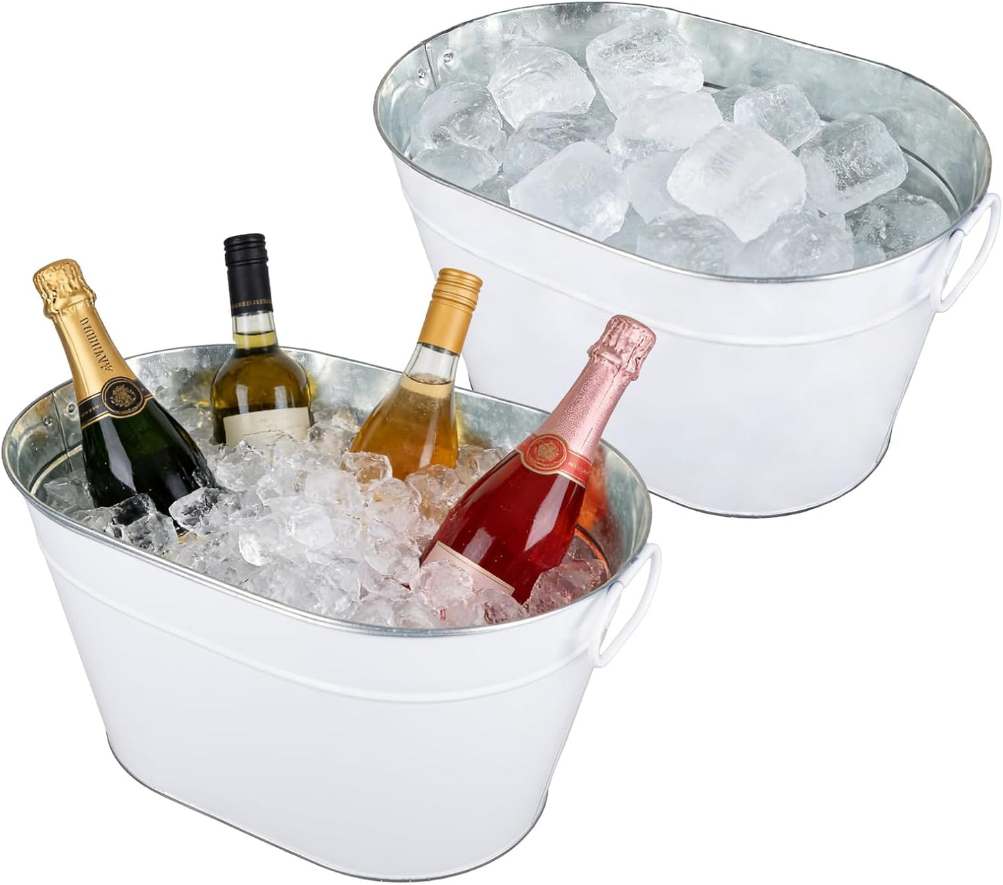 Ice Bucket for Parties Galvanized Beverage Tub, Drink Buckets Galvanized Bucket with Handles for Wine Beer Champagne Cocktails for Catering Bars (Silver-1PC)
