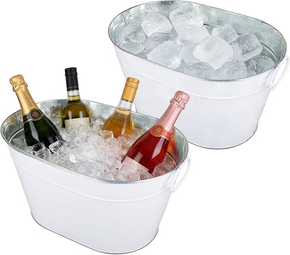 Ice Bucket for Parties Galvanized Beverage Tub, Drink Buckets Galvanized Bucket with Handles for Wine Beer Champagne Cocktails for Catering Bars (Silver-1PC)