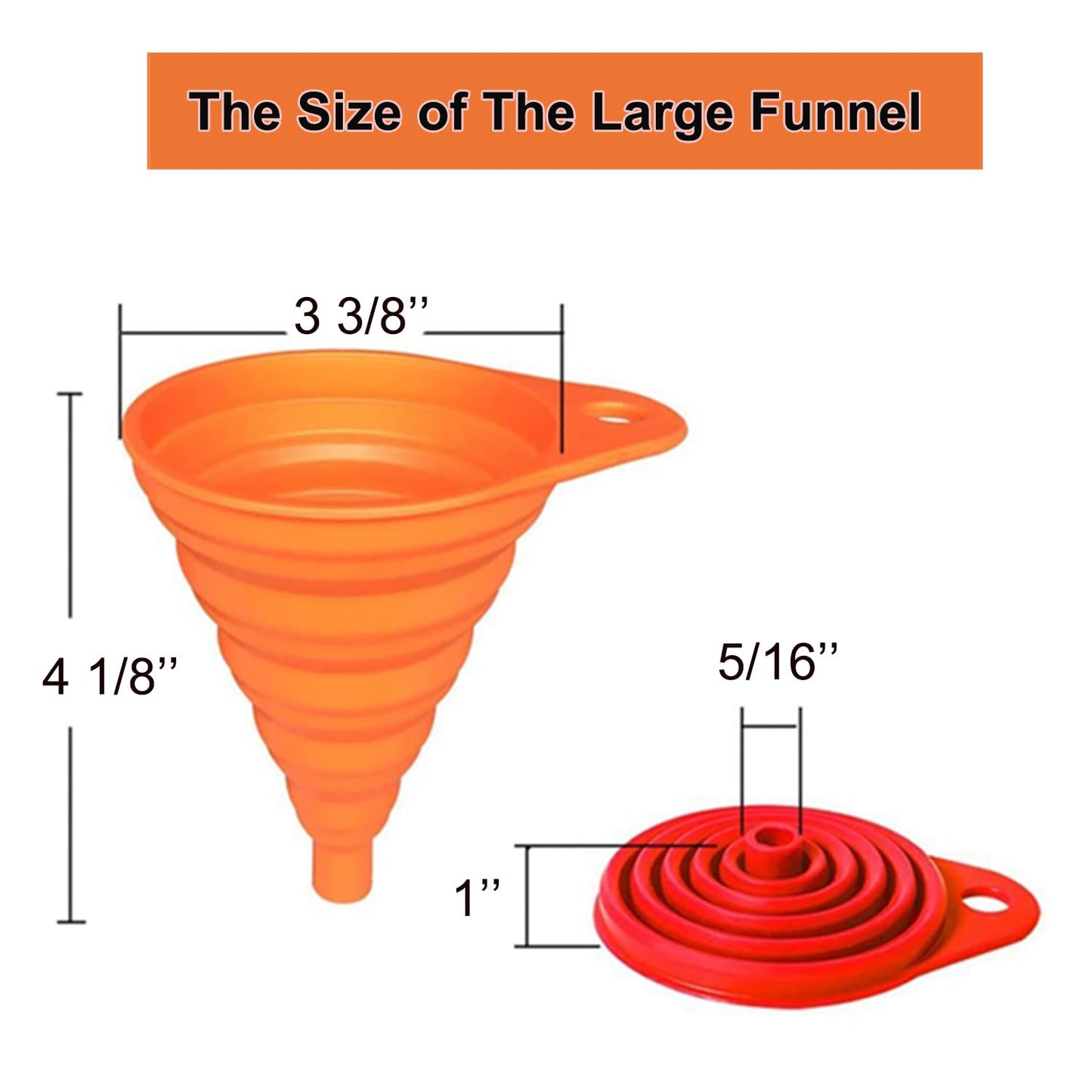 KongNai Kitchen Funnel Set 4 Pack, Small and Large, Kitchen Gadgets Accessories Foldable Silicone Collapsible Funnels for Filling Water Bottle Liquid Transfer Food Grade