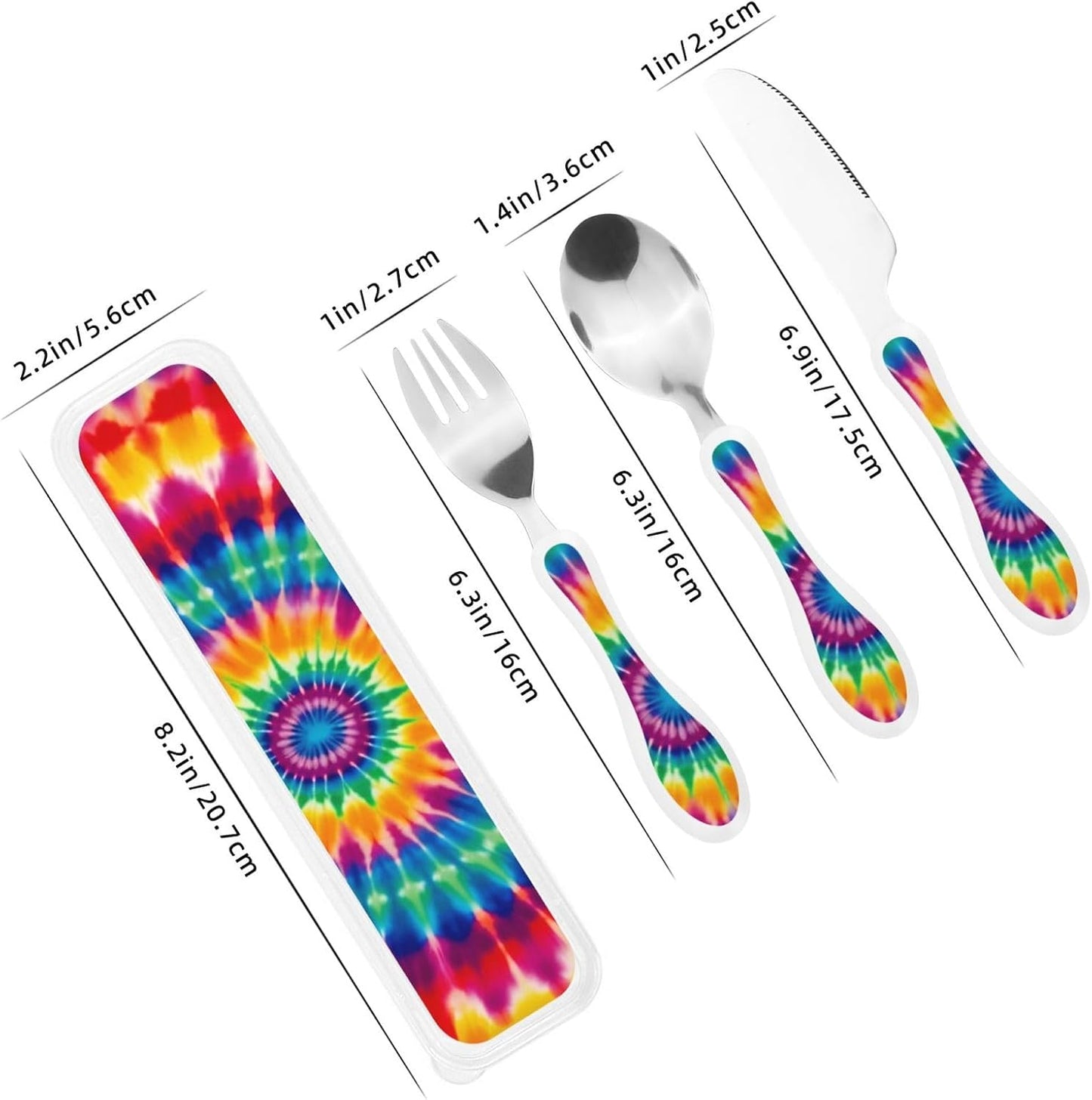 3-Piece Kids Silverware Set, Stainless Steel Reusable Children Safe Knife Spoon Fork Set With Storage Case Tie Dye Pattern Children Flatware Set For Kids Lunch Box