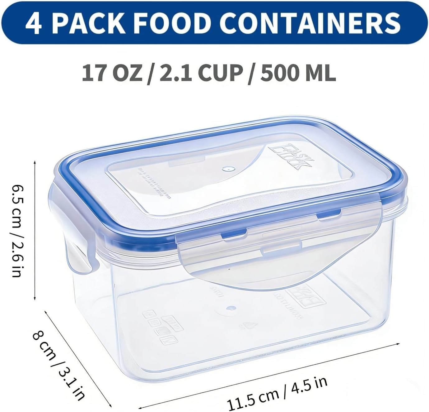 KIGI Airtight Reusable Meal Prep Containers, Leak-Proof & Stackable, 4-Sided Locking Lids, Ideal for Food Storage, Lunch & Leftovers, Microwave, Freezer & Dishwasher Safe, 39 oz, 4.8 Cup, 12 Piece Set