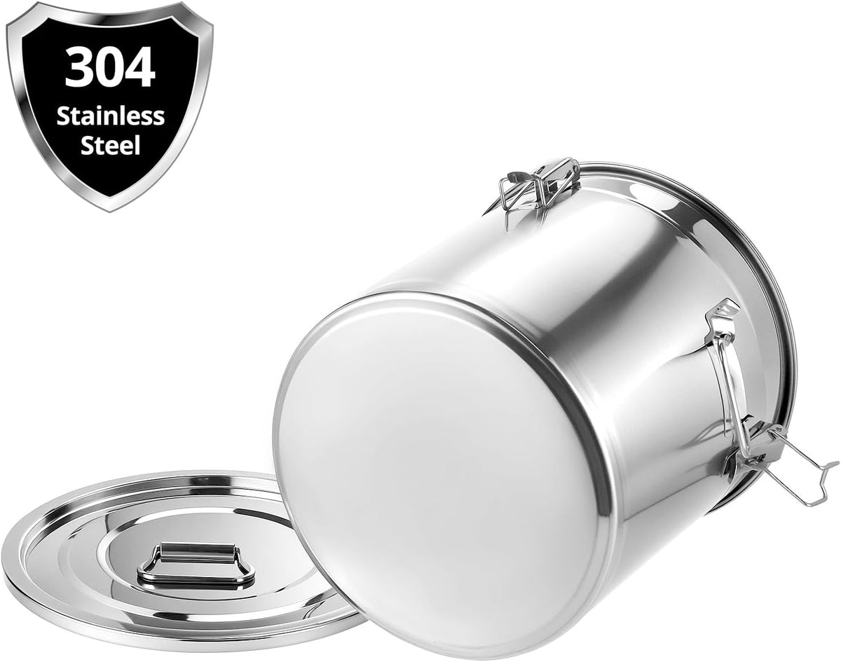 QWORK 5.5 Gallon 304 Stainless Steel Airtight Container, 21L 710oz Metal Storage Bin with Locking Lid & Side Handles, Heavy Duty Canister for Pet Food, Rice, Flour