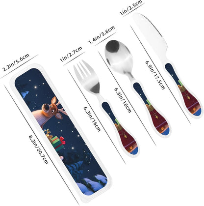 3-Piece Kids Silverware Set With Storage Case, Stainless Steel Reusable Children Safe Knife Spoon Fork Set Chinese Celadon Peacock Children Flatware Set For Kids Lunch Box