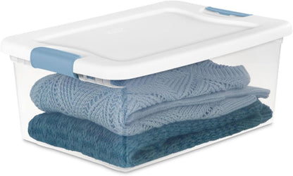 Sterilite 6-Pack Latching Box, Under Bed Storage Bins with Lids, Clear Plastic, 25 Quart - Heavy-Duty Organizing Containers for Closet, Bathroom, and Office