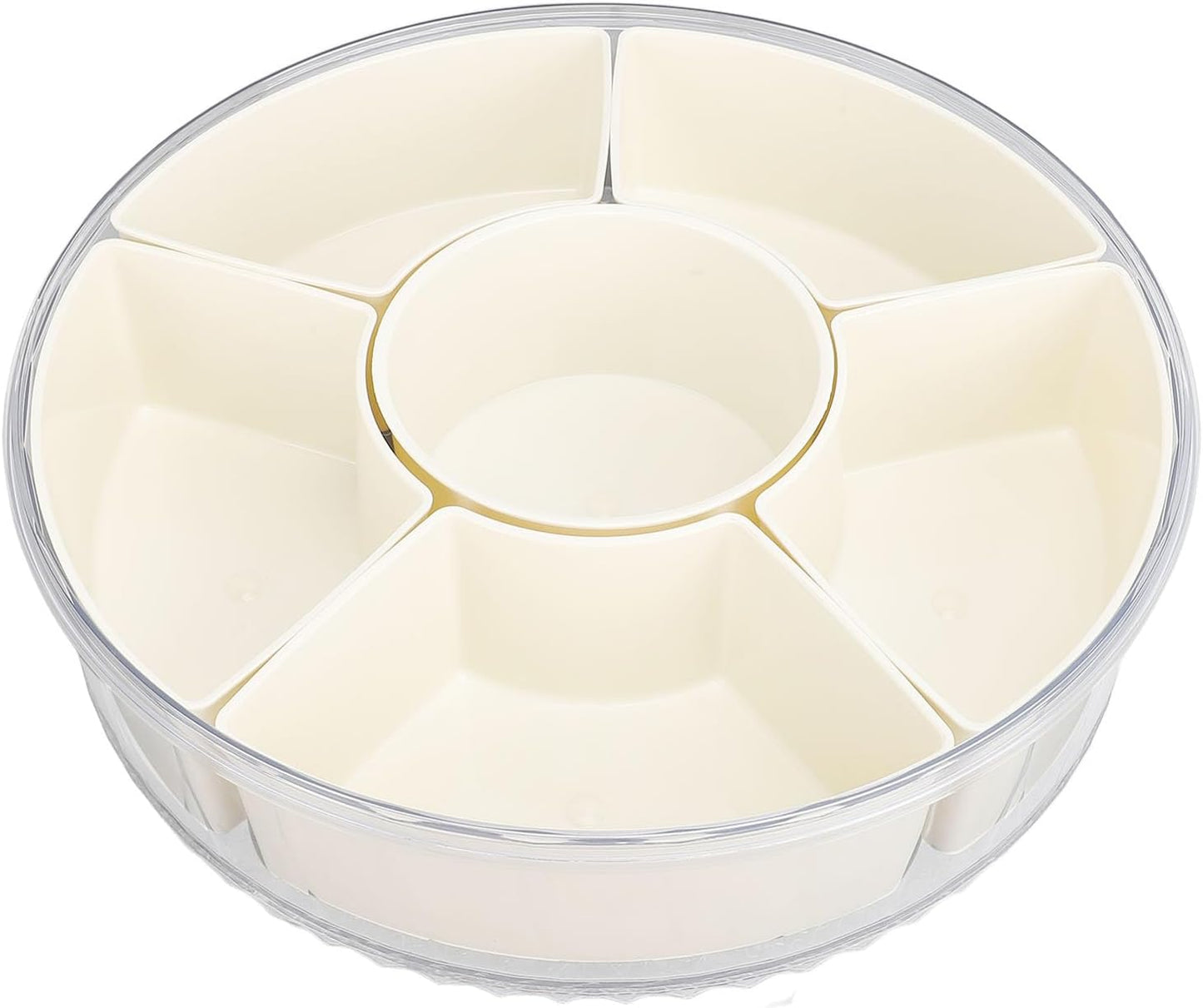 Divided Serving Tray with Lid & Handle, Plastic Portable Food Storage Container Snack Platters Divided Serving Platter with 6 Compartments for Fruit Snack Candy, Nut