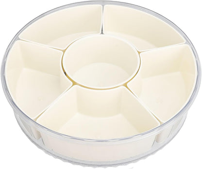 Divided Serving Tray with Lid & Handle, Plastic Portable Food Storage Container Snack Platters Divided Serving Platter with 6 Compartments for Fruit Snack Candy, Nut
