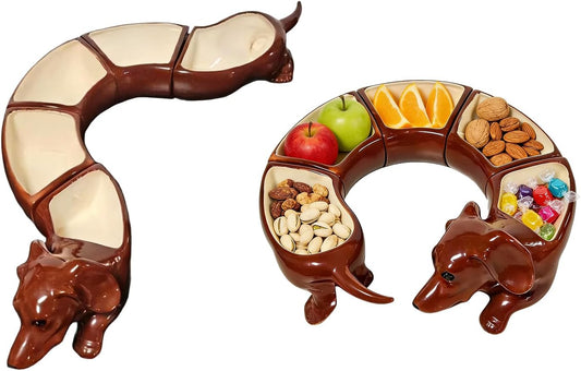 Dachshund Chip and Dip Serving Set, 5 Grid Dachshund Design Divided Serving Tray Platters, Appetizer Dish, Snack Bowl Set, Party Server Trays and Platters, for Christmas, Thanksgiving, Party, Kitchen