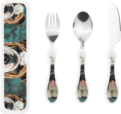 3-Piece Kids Silverware Set With Storage Case, Stainless Steel Reusable Children Safe Knife Spoon Fork Set Long Haired Dachshund Children Flatware Set For Kids Lunch Box