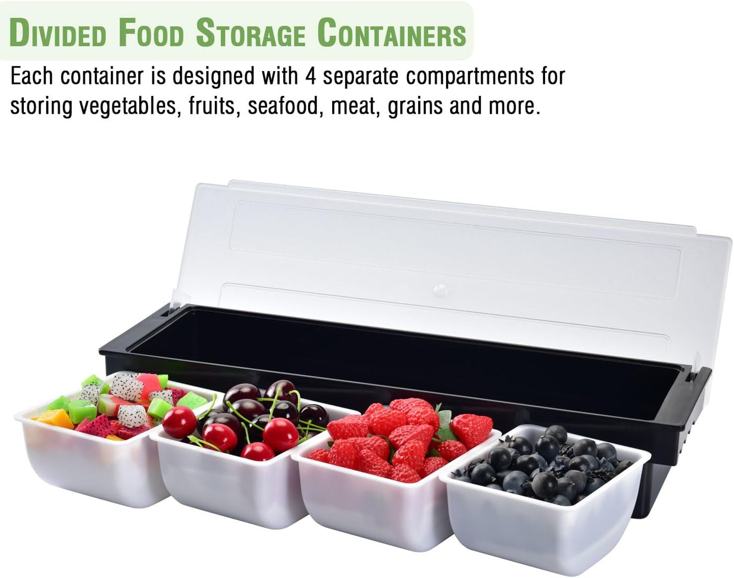 V·RESOURCING Ice Chilled Condiment Caddy,4 Containers(27oz) with Ice Chamber,Ice Cooled Condiment Serving Container with Lid for Salar Bar,Fruit,Veggie,Candy,Snack,Sauce