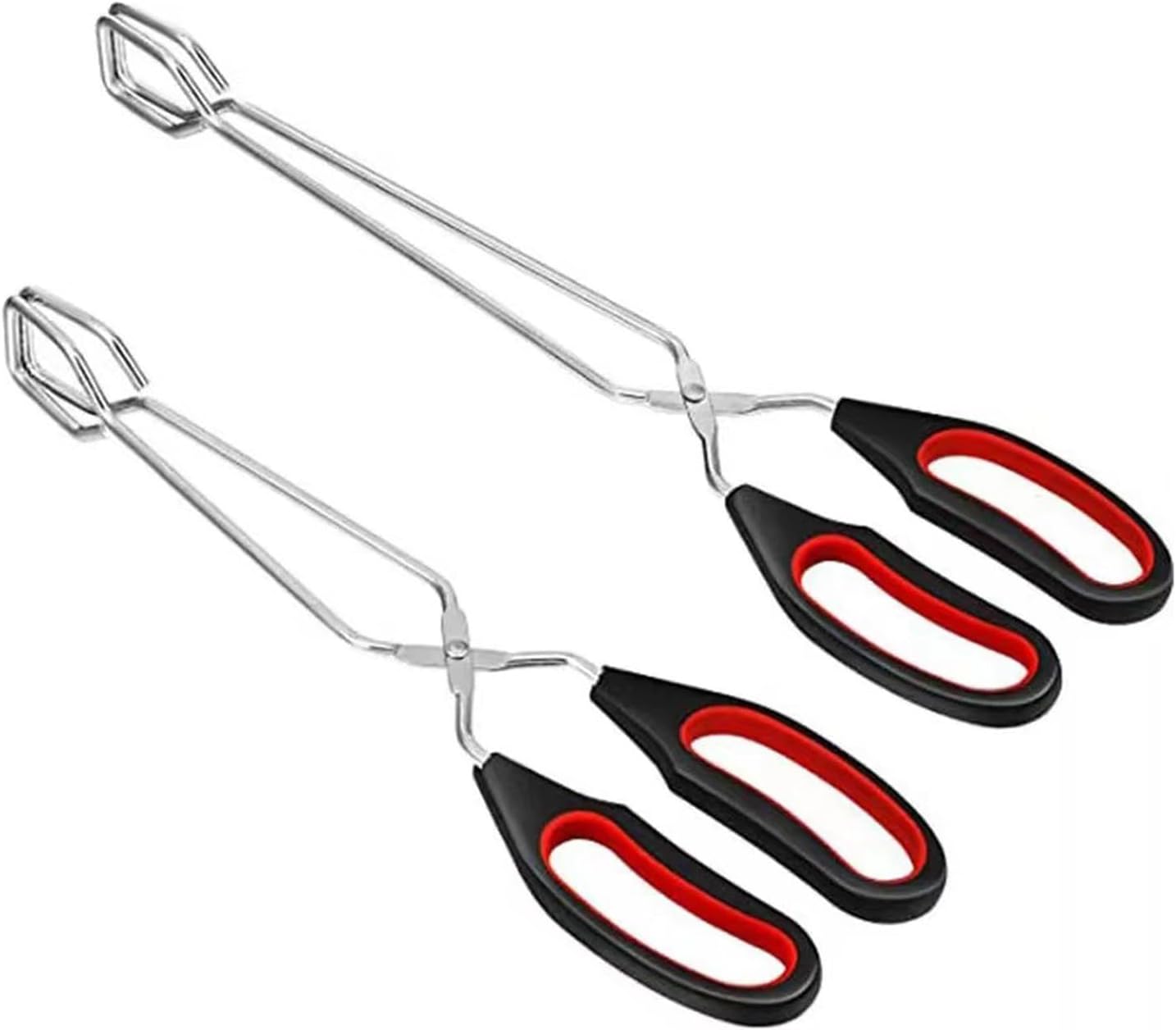 2Pcs Scissor Tong, Stainless Steel Kitchen Tongs with No-n-Slip Comfortable Grip, Multi Function Kitchen Tongs Set for Baking, Cooking, Grilling & Serving