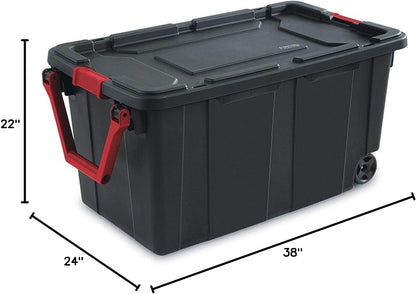 Sterilite Heavy Duty 40 Gallon Wheeled Industrial Storage Tote, 4-Pack, Black