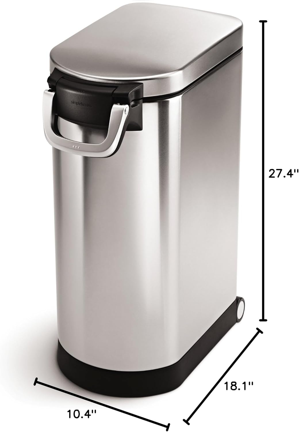 simplehuman 25 Liter, 27 lb / 12.2 kg Medium Pet Food Storage Container for Dog Food, Cat Food, and Bird Feed, Alloy Steel, Matte Black