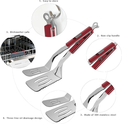 13.5-inch Stainless Steel Tongs for Cooking – Versatile Metal Spatula Tongs for Flipping, Picking Up, Cutting, and Stir-Frying Meats and Other Foods. Kitchen Tongs Durable and Multifunctional.(White)