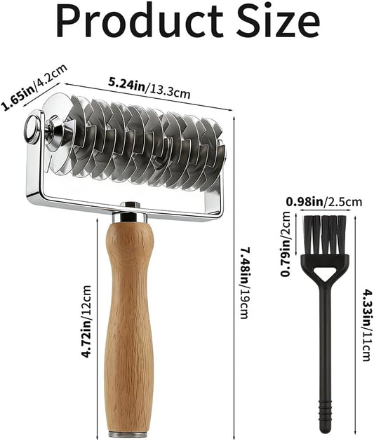 Pastry Lattice Roller Cutter 304 Stainless Steel, Wood Handle for Pie Pizza