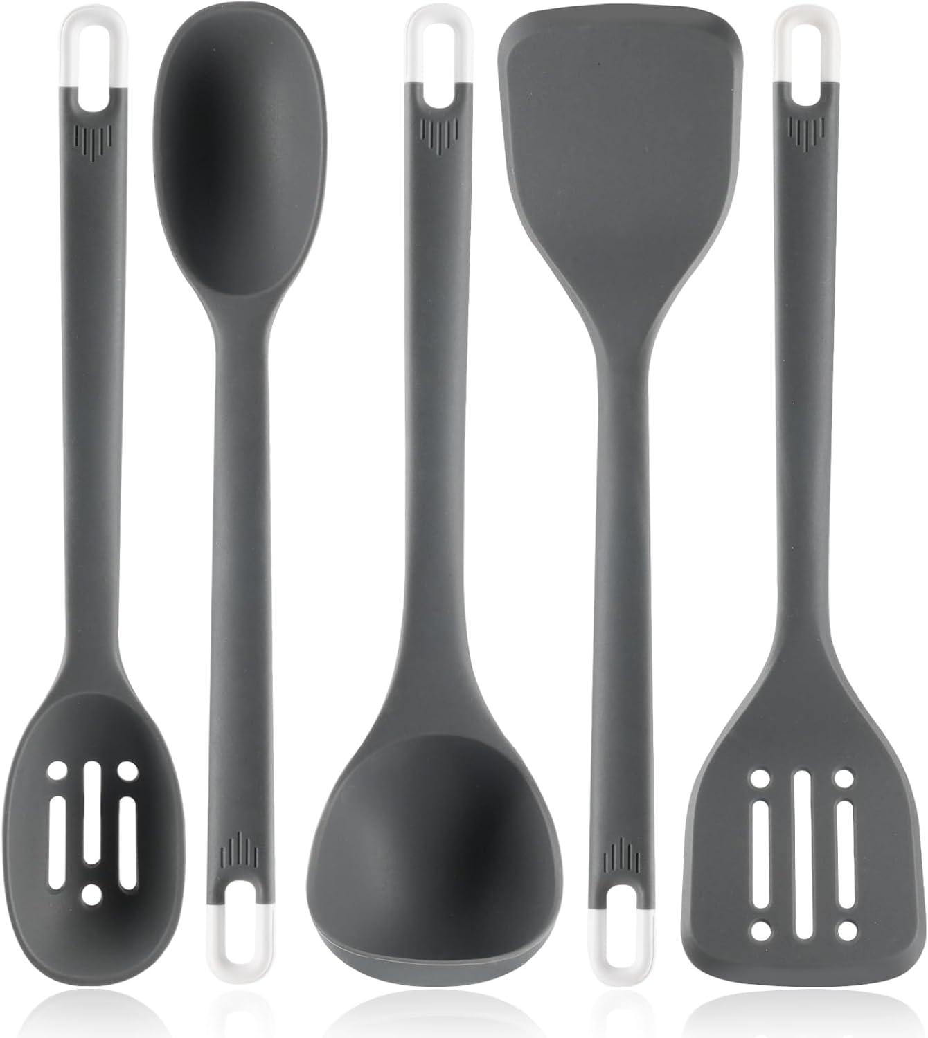 Silicone Kitchen Cooking Utensils Set: MOACC Heat Resistant 13inch Long Kitchen Gadgets, BPA Free Non Stick Rubber Cook Accessories For Food Prep, Frying, Serving, Basting (Light Grey)