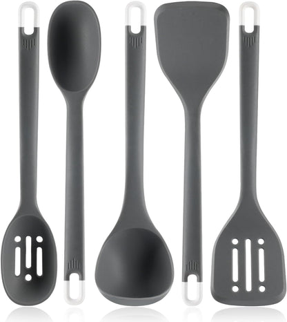 Silicone Kitchen Cooking Utensils Set: MOACC Heat Resistant 13inch Long Kitchen Gadgets, BPA Free Non Stick Rubber Cook Accessories For Food Prep, Frying, Serving, Basting (Light Grey)