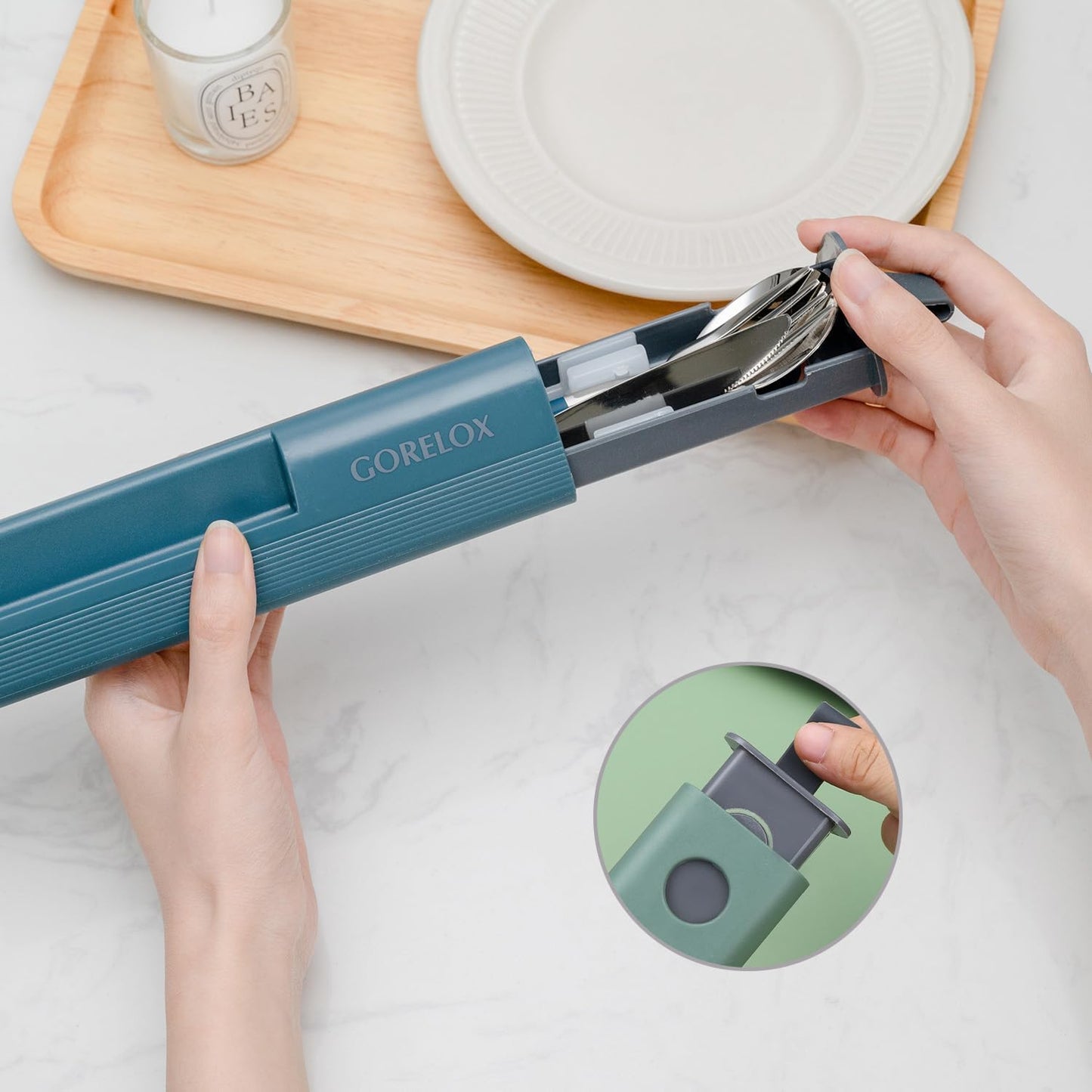 Travel Utensils Set, 4pcs Stainless Steel Reusable Cutlery, Portable Silverware Lunch Box for Camping and Office, Include Fork Spoon Knife with Case
