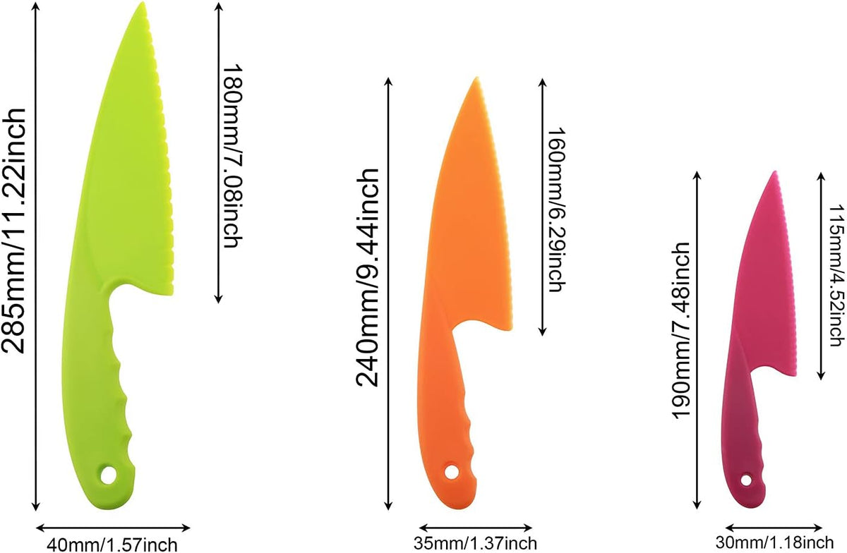 RLECS 3PCS 3 Colors Nylon Kitchen Knife Plastic Knives Set For Fruit Bread Cake Salad Lettuce Knife