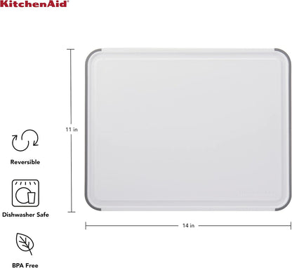 KitchenAid Classic Plastic Cutting Board with Perimeter Trench and Non Slip Edges, Dishwasher Safe, 12 inch x 18 inch, Gray