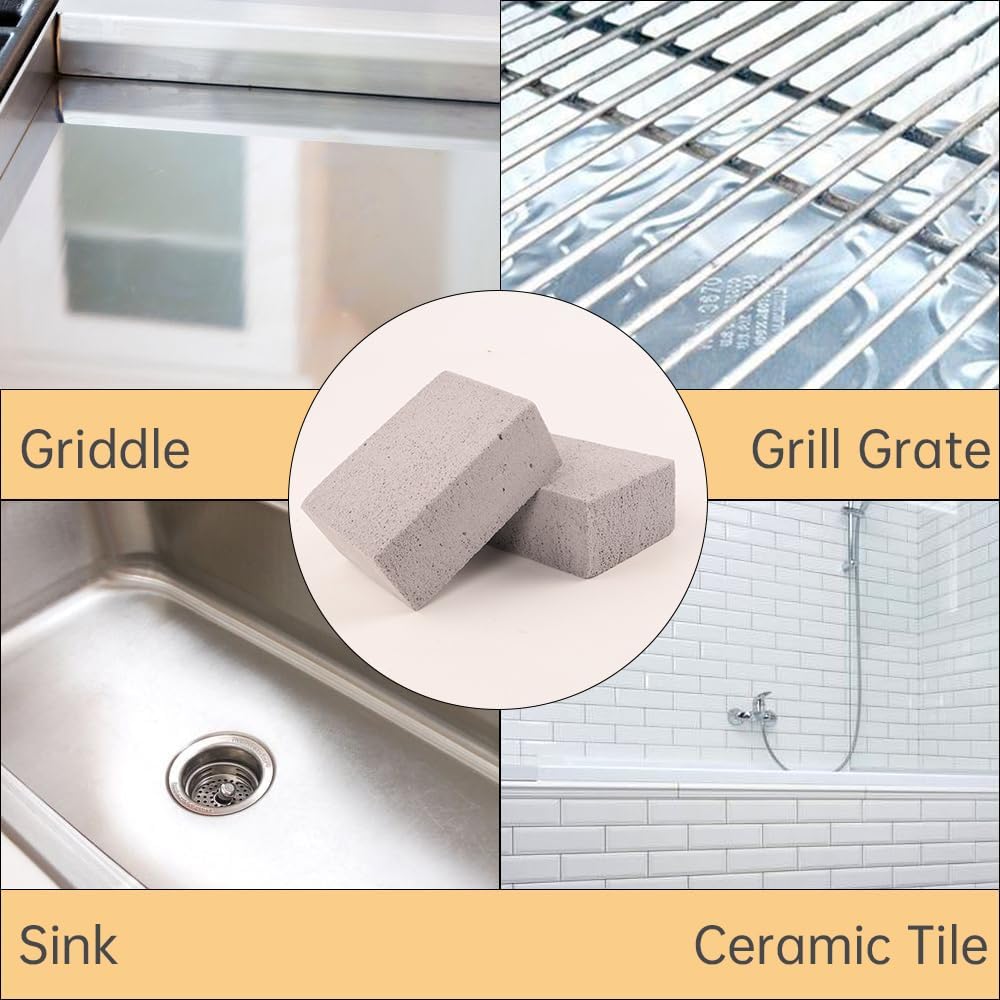 HATOKU 4 Pack Grill Cleaning Bricks, Pumice Stone for Cleaning Oven, Stove, BBQ Grill, Commercial Grade Cleaner for Cookers, Frying Pans, Racks, Flat