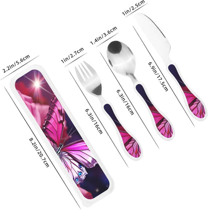 3-Piece Kids Silverware Set With Storage Case, Stainless Steel Reusable Children Safe Knife Spoon Fork Set Blue Active Girl Running Sunset Children Flatware Set For Kids Lunch Box - Colors A