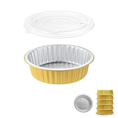 7.7" Round Aluminum Foil Containers with Lids (5 Pack) – Heavy Duty Disposable Takeout Pans for Meal Prep, Pasta, Casserole, Food Storage & Catering, 48oz