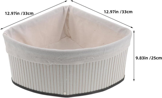 Levemolo Corner Shelf Basket: Bamboo Woven Triangle Basket with Removable Liner - Storage Organizer for Kitchen Pantry - Laundry and Closet Storage Bin 13x9.8 Inch