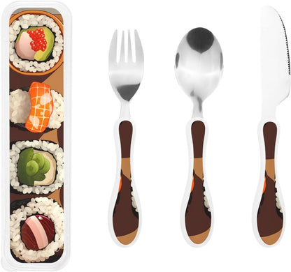 3-Piece Kids Silverware Set With Storage Case, Stainless Steel Reusable Children Safe Knife Spoon Fork Set Alpaca Cactus Children Flatware Set For Kids Lunch Box