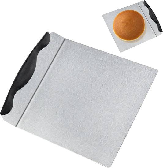 LLMSIX Pizza Transfer Tray Cake Lifter, 8"x9.45" Stainless Steel Pizza Transfer Shovel, Moving Plate Cake Spatula Cakes Transfers Tool for Kitchen Bread Pastry Baking