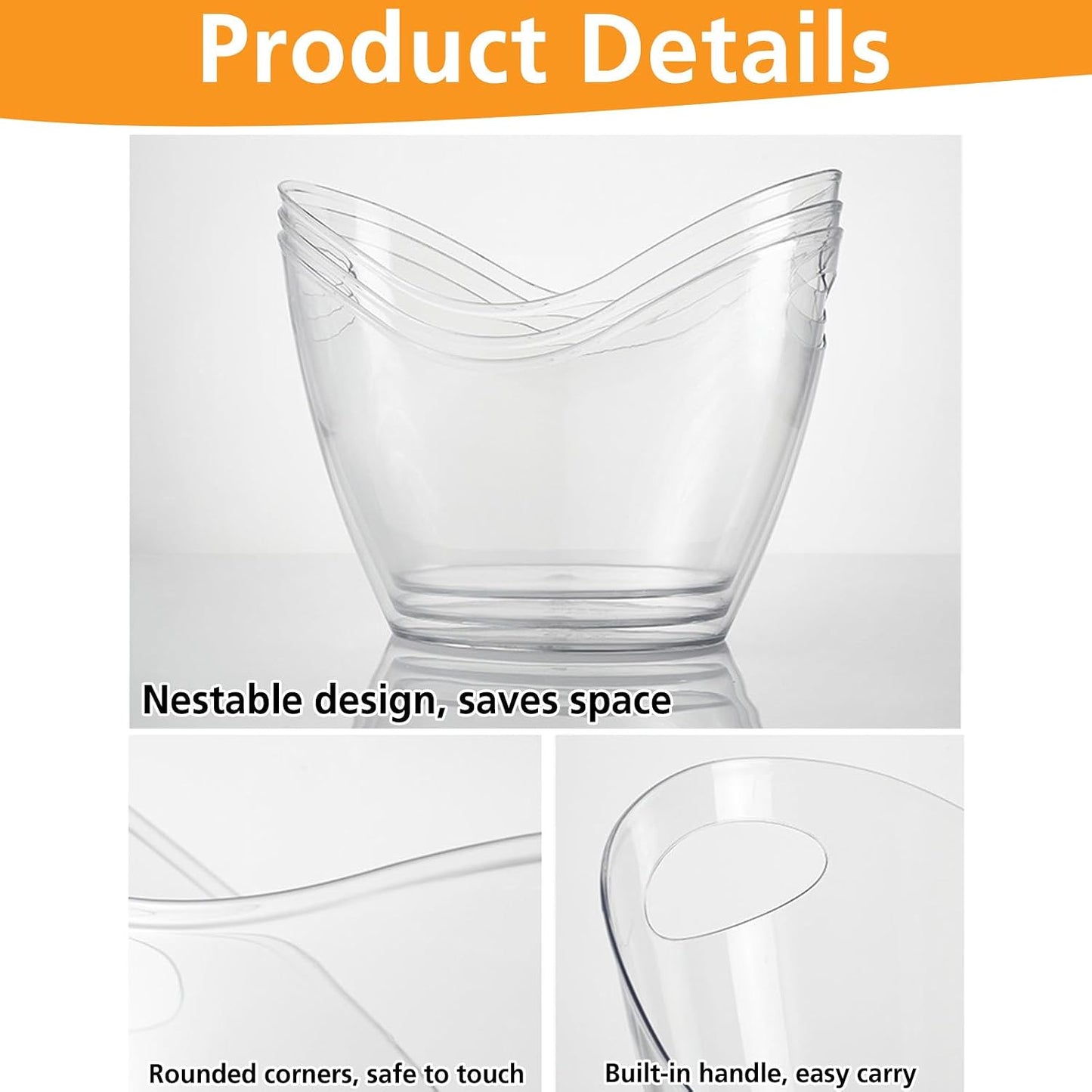 Ice Bucket,Clear Plastic 4 Liter Storage Tub,Beer Bucket Beverage Chiller Bin for 2 Wine,Champagne Bottles,Drink Bucket (Clear,1pack)