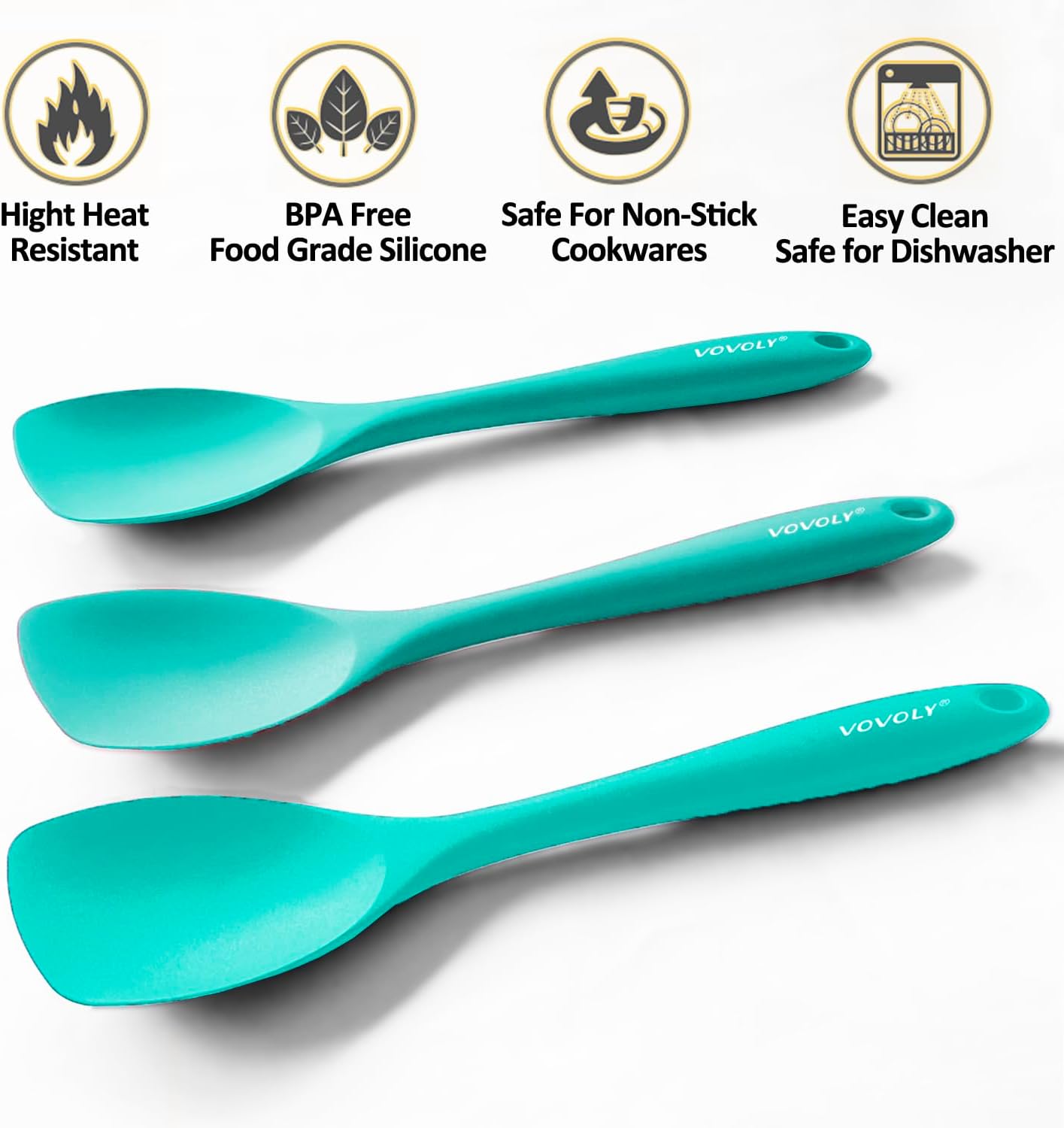 Upgrade Silicone Spatula Spoon Set,VOVOLY Heat Resistant Rubber Spoonula, Seamless Non-Stick Flexible Scrapers for Baking Mixing Tool,3 Pack,