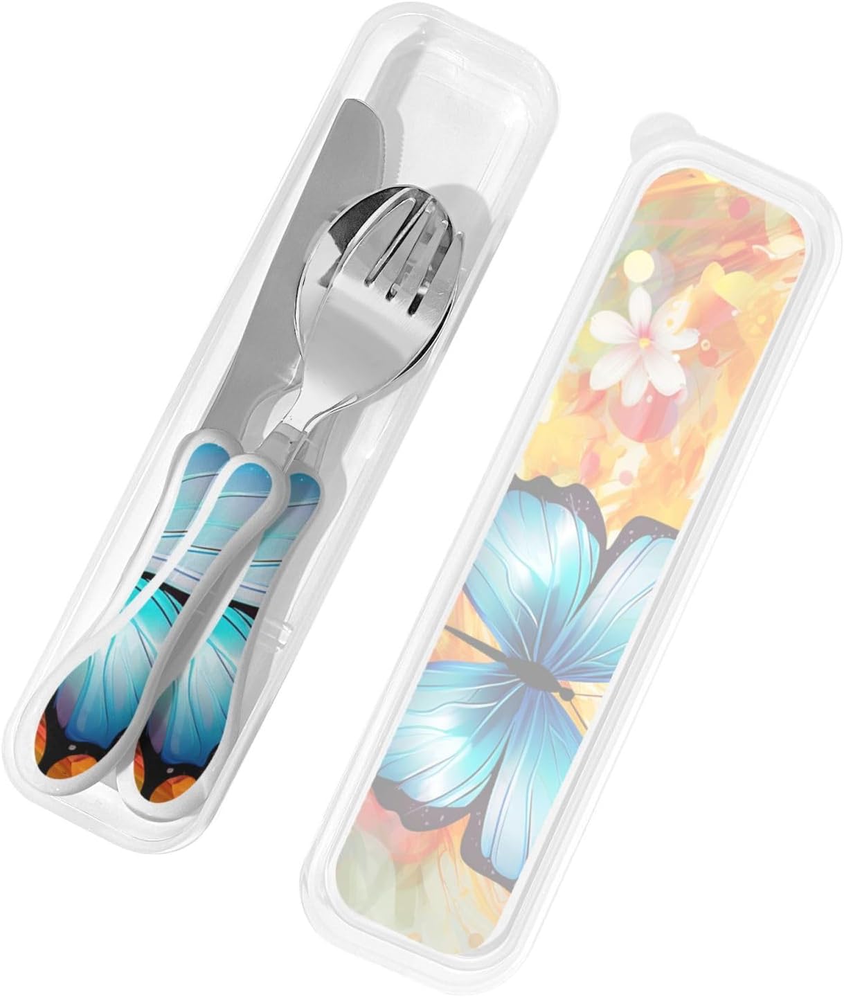 3-Piece Kids Silverware Set With Storage Case, Stainless Steel Reusable Children Safe Knife Spoon Fork Set Blue Active Girl Running Sunset Children Flatware Set For Kids Lunch Box - Colors A
